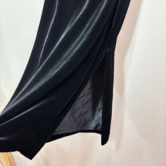 VTG Y2K Black Velvet Maxi Skirt Women 10 Silk Blend Soft Side Slit Grunge Goth - Picture 2 of 7